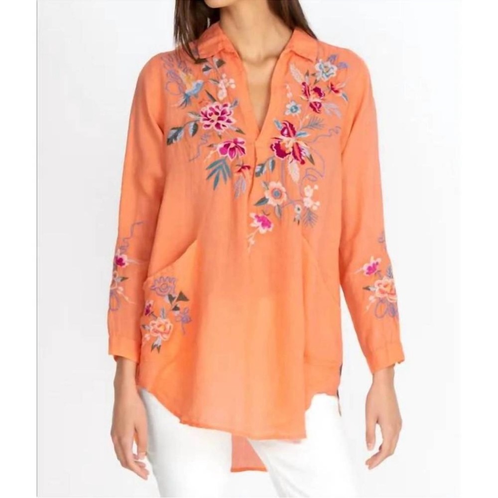 Johnny Was Orange Floral Embroidered Tunic